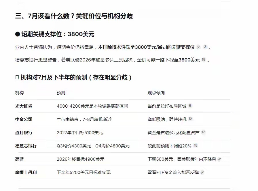 DeepSeek分析：黄金跌到不敢买？7月如果这个数，请一定稳住先买截至6月26