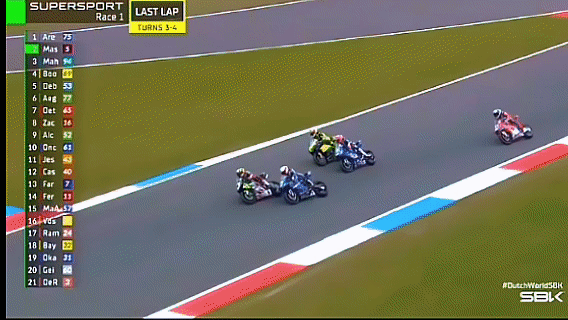 雅马哈和杜卡迪联合围剿张雪机车成功，冲过终点后，雅马哈点赞杜卡迪。

这场比赛，