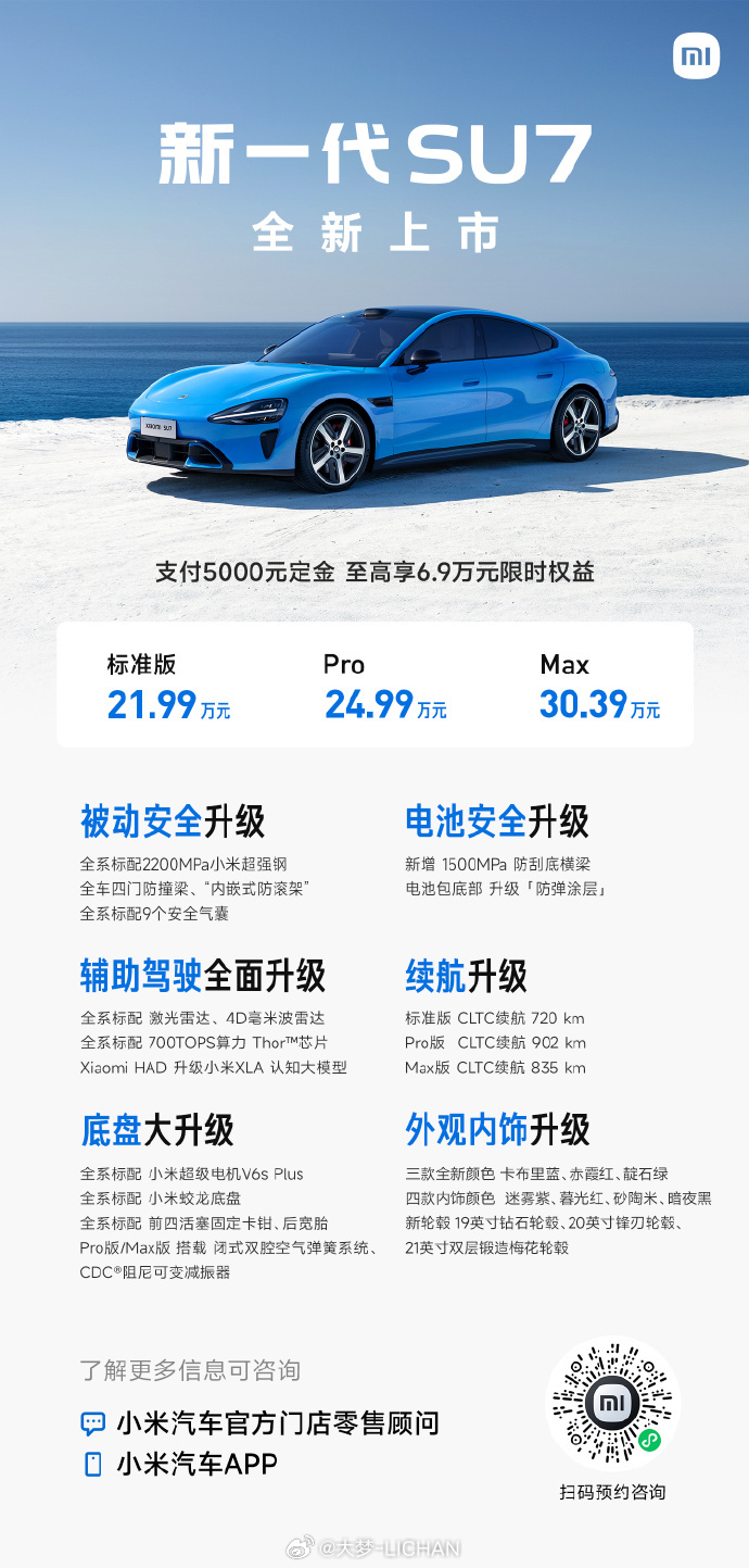 这两天感觉小米新SU7的定价真的卡的很好很好，这么说吧：1.现如今的经济环境，新