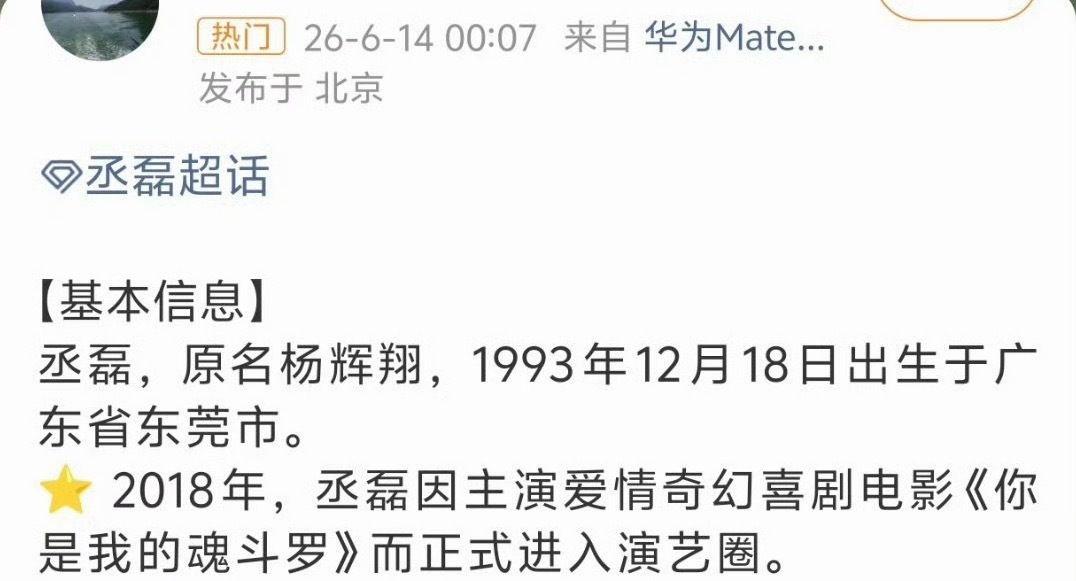 丞磊原名杨辉翔 