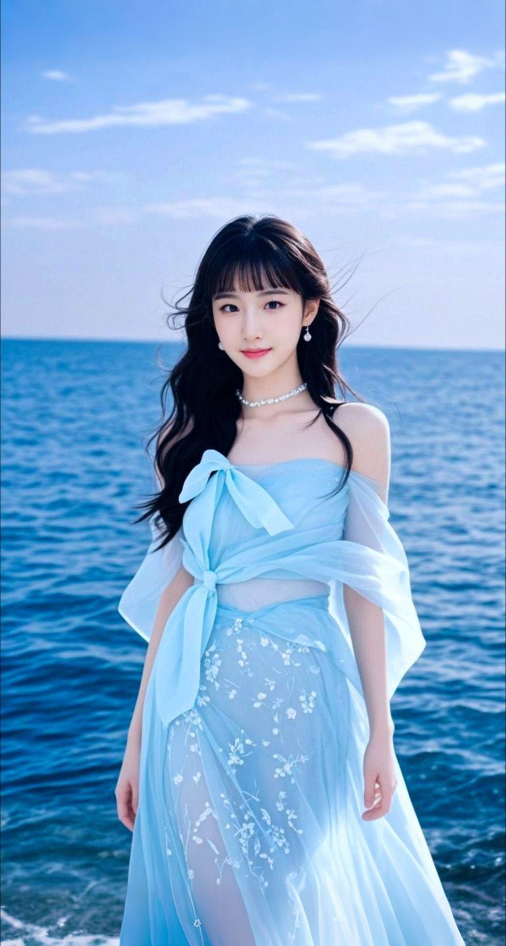 AI扩图 AI海蓝佳人