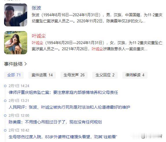 张波、叶诚尘的事情，1月31日落下帷幕了，双方同年同月同日死！享年30岁！不过，