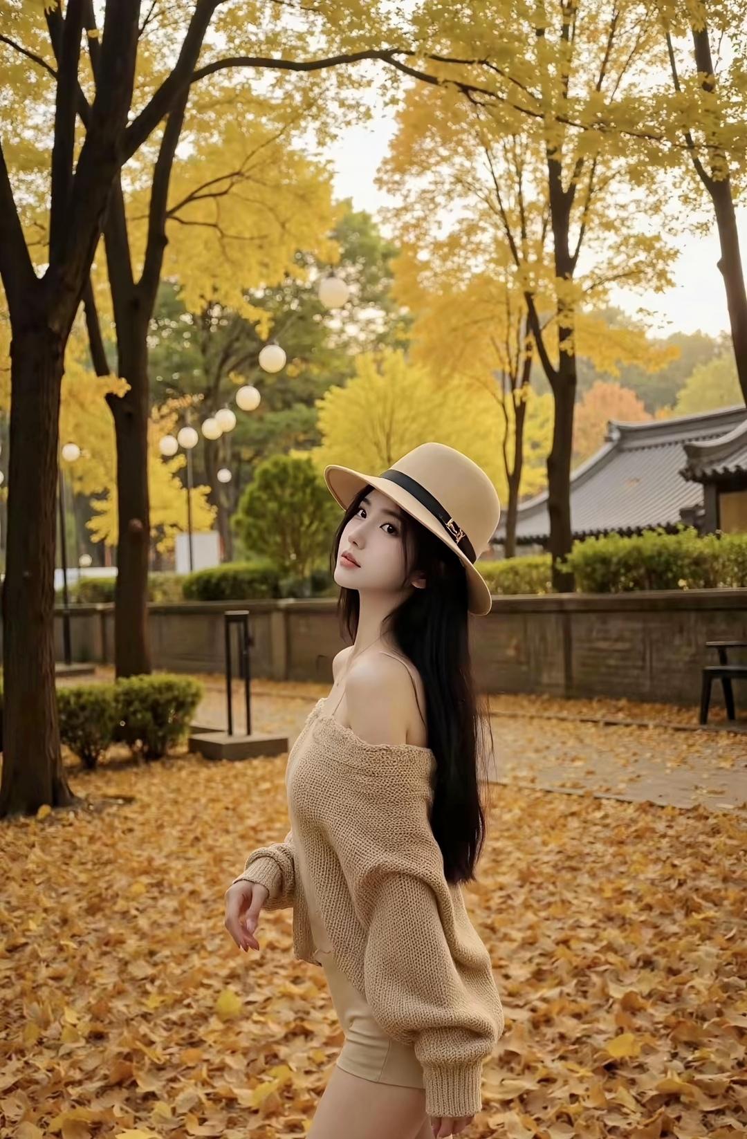 秋日漫步，落叶飘舞，复古风穿搭，感受自然的美好。