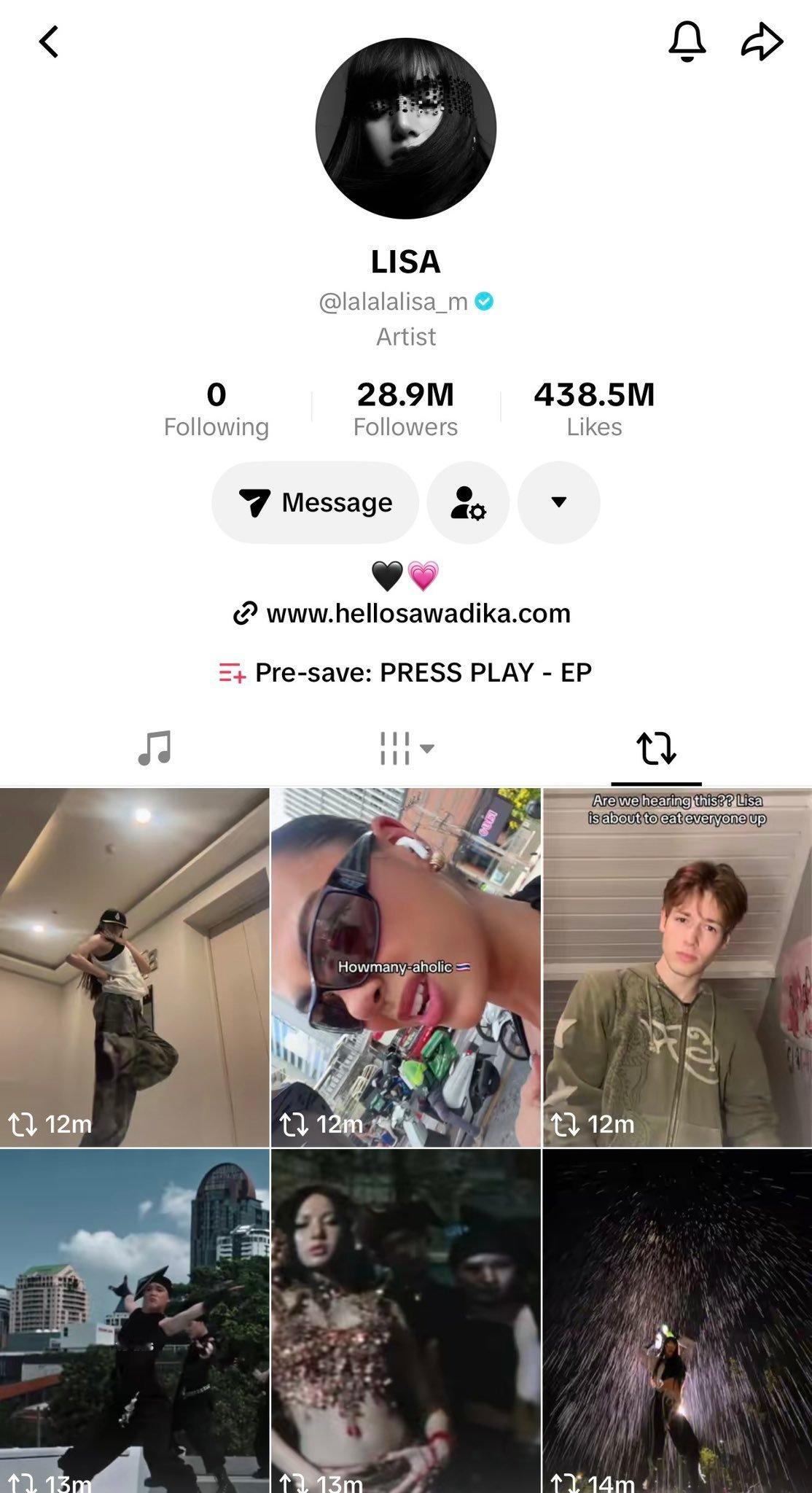 天呐，LISA正在TikTok转发多条《SaWaDiKa》的相关视频😭😭🙏