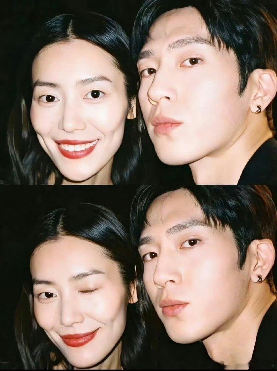 刘雯井柏然秀场合体刘雯井柏然情侣装合体同款皮衣穿在身上，一个酷飒，一个帅气，隔着