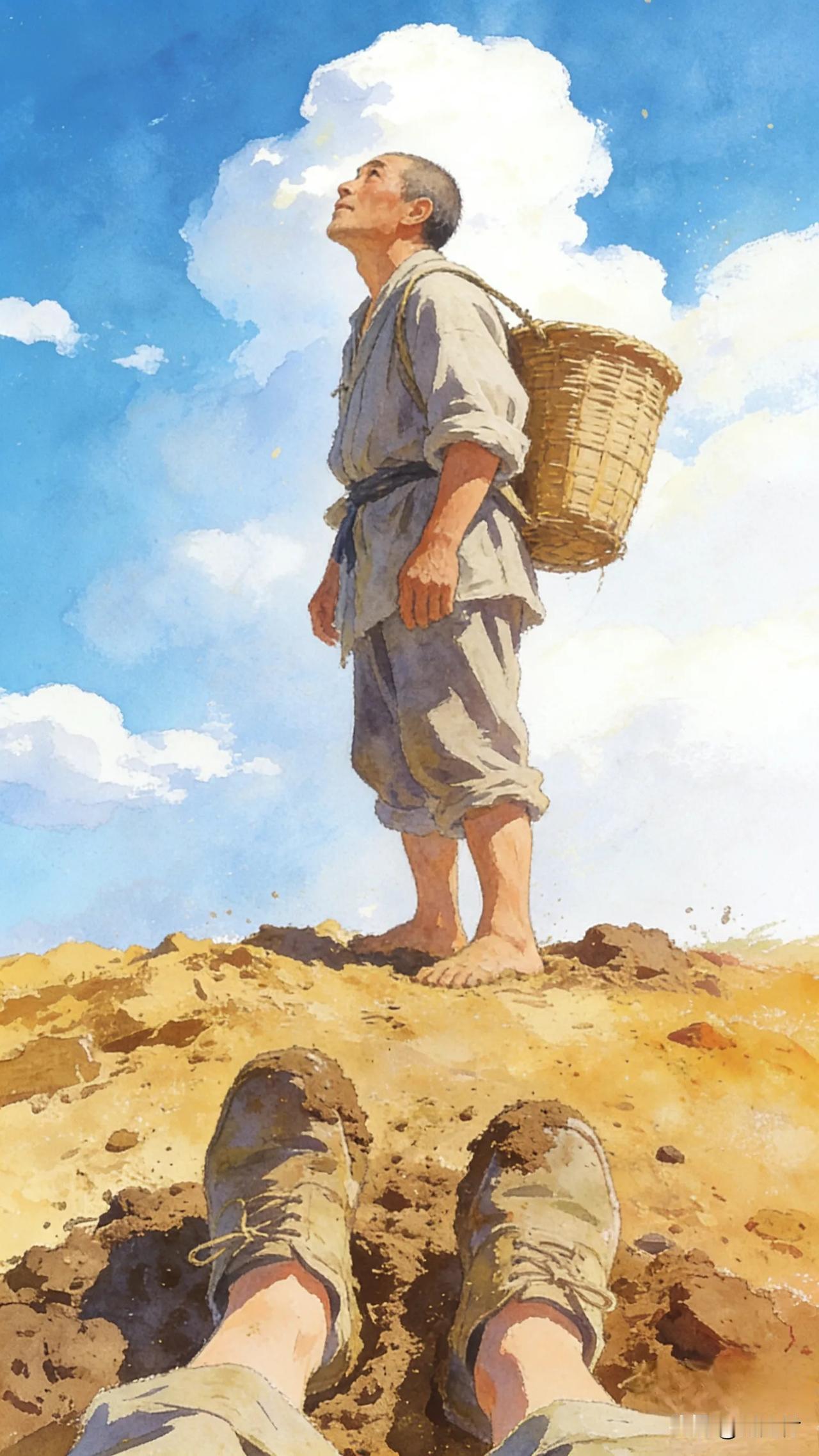 下联：头顶碧云天。
黄泥沾履犁春垄，碧天悬日照芳田。
汗滴禾苗生翠色，心随云影到