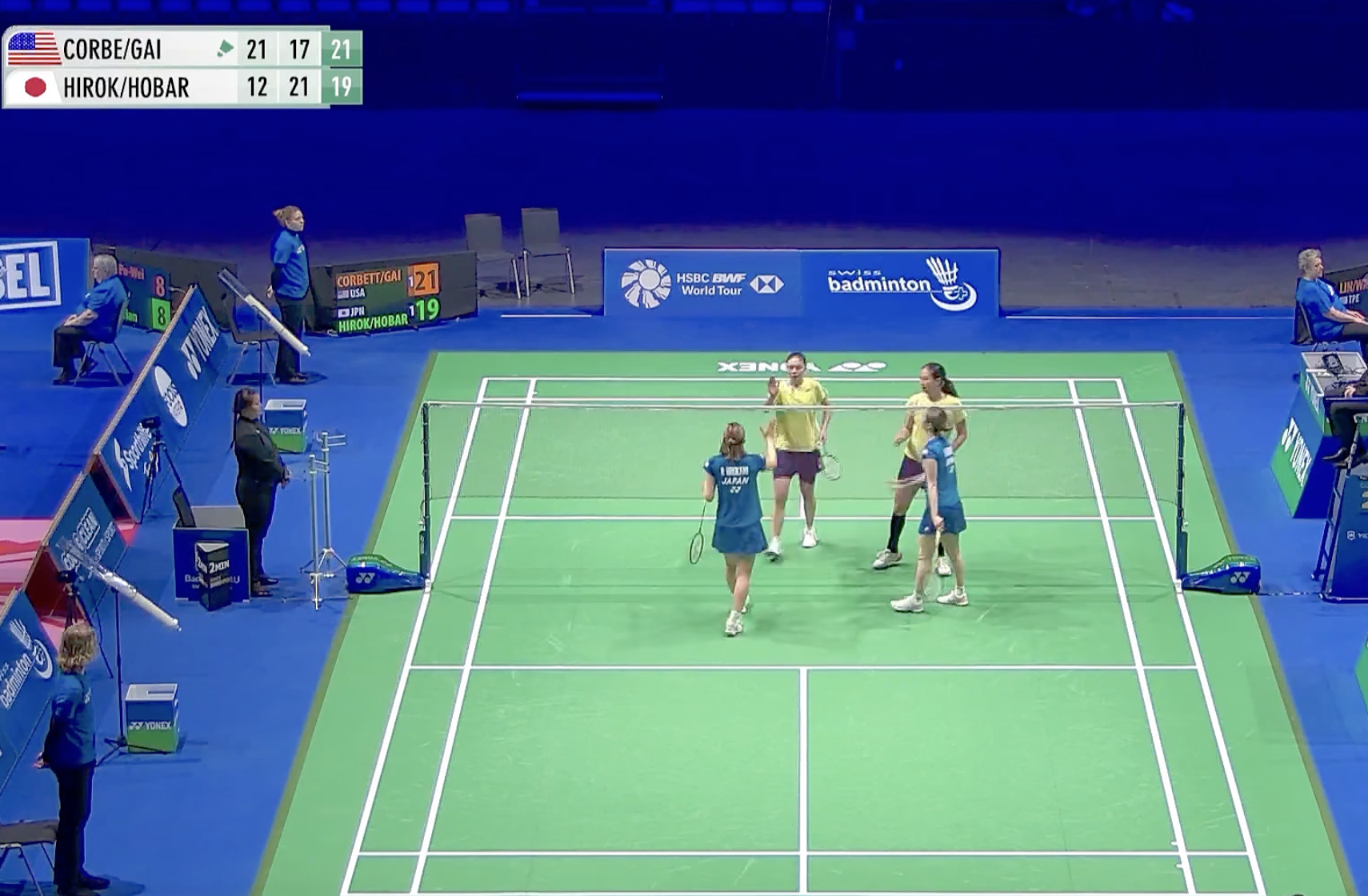 弗朗西斯卡/珍妮·盖🇺🇸 21-12、17-21、21-19 🇯🇵广上瑠