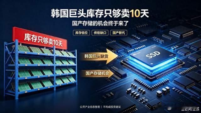 韩国巨头库存只够卖10天，国产存储的机会终于来了