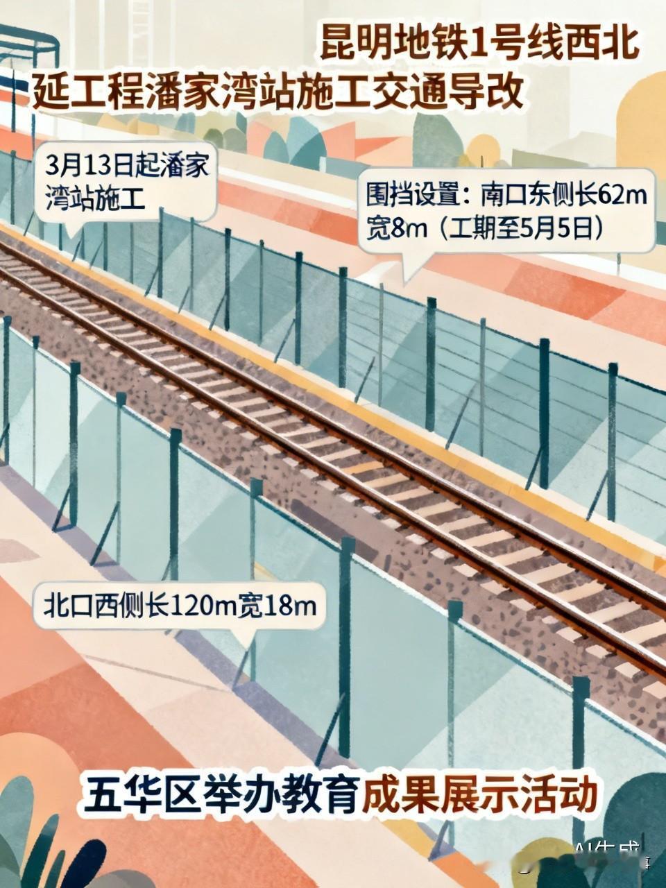 3月13日起，昆明地铁1号线西北延工程潘家湾站施工要交通导改了。这次是针对西昌路