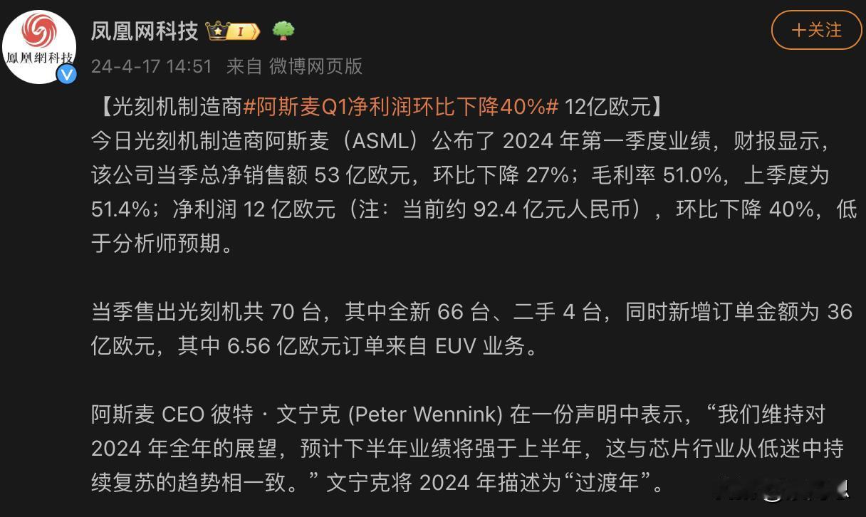 光刻机龙头阿斯麦股价崩了，昨天晚上重挫超过7%，全球半导体都在下跌
阿斯麦为什么