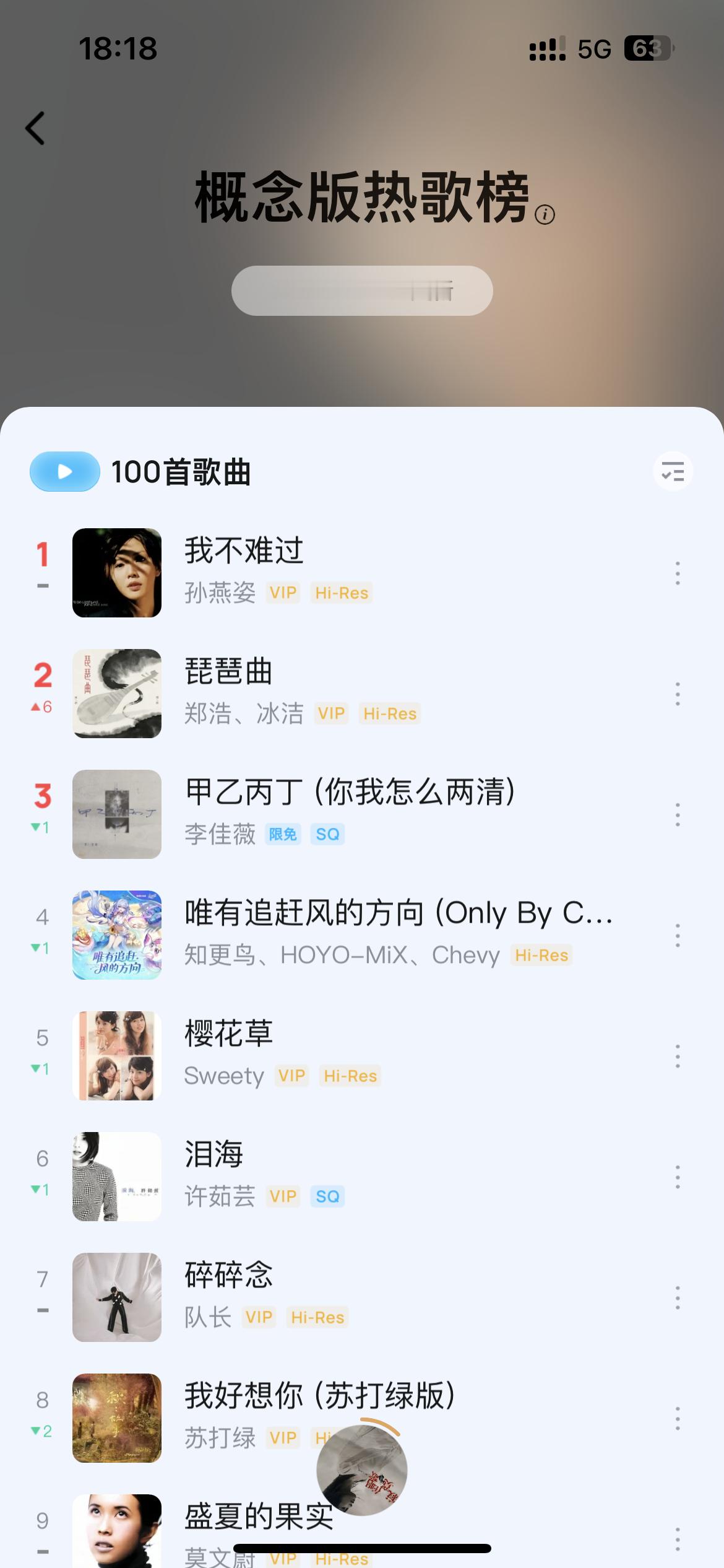 孙燕姿《我不难过》Apple Music Top100榜单第一酷狗音乐概念版热歌