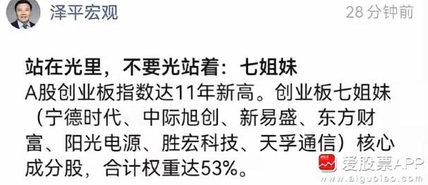 真没想到，在昨天创业板创历史新高之际，宏观大师任泽平玩微观，直接具体与“七姐妹”