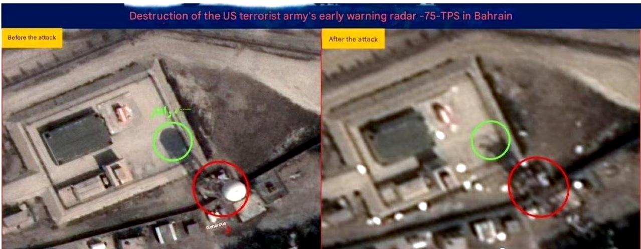 伊朗军方公布了袭击美军基地前后对比的卫星图像，声称其击中了位于巴林的两套关键美军