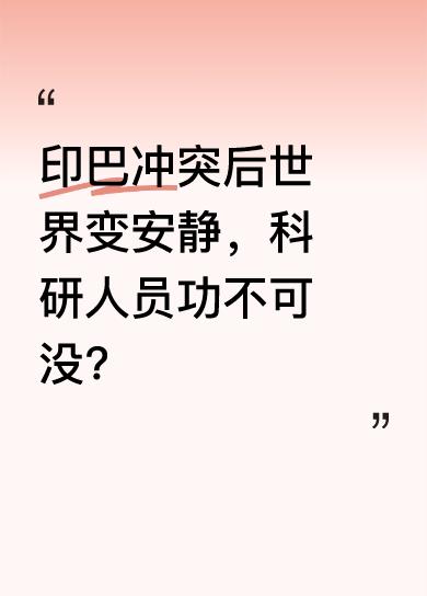自印巴冲突以来，世界仿佛按下了静音键。漂亮国不再吼叫，大鹅不再出手，印阿三哥不再