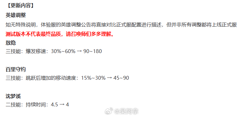 体验服给两位射手调整了移速王者荣耀王者荣耀