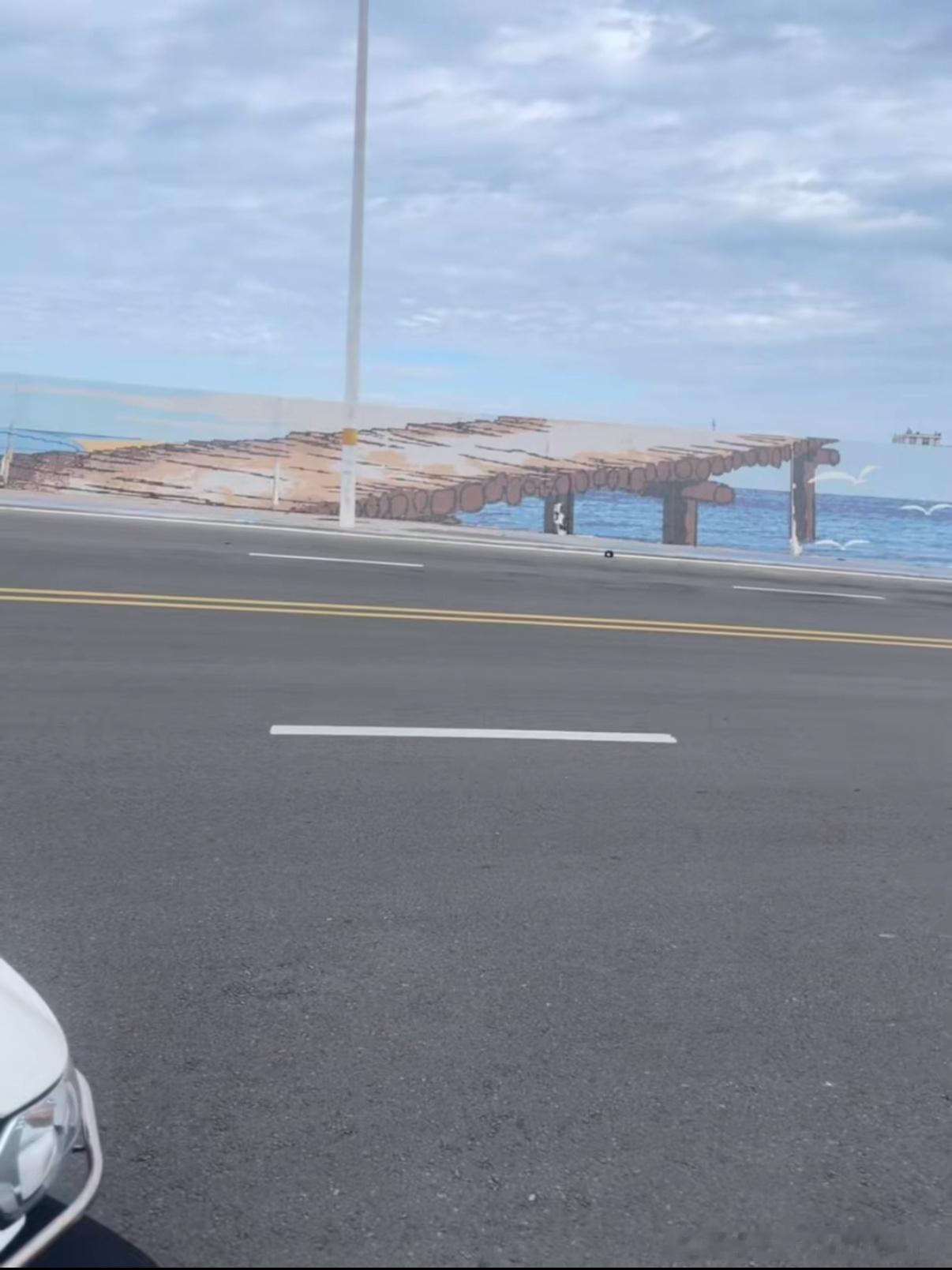 不仔细看你能看出是在一面矮墙上画画？一位司机就当真了，照着墙直勾勾的撞上去，想上