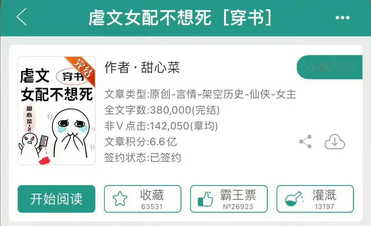 小说推荐：《虐文女配不想死》 作者:甜心菜简评：扮猪吃老虎女主vs美强惨鬼王男主