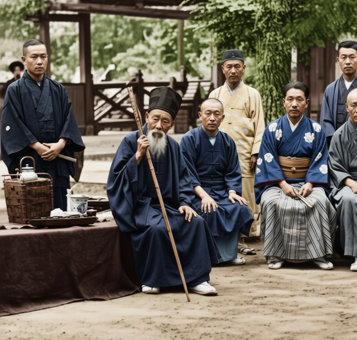 这张照片记录的是日本大正年间，文人画家富冈铁斋在一场“寿苏会”（纪念苏东坡生日的