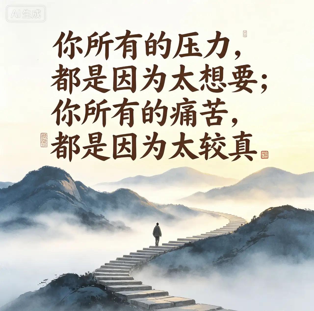 世间众生，常叹身心俱疲，殊不知你所有的压力，皆因太想要；你所有的痛苦，皆因太较真