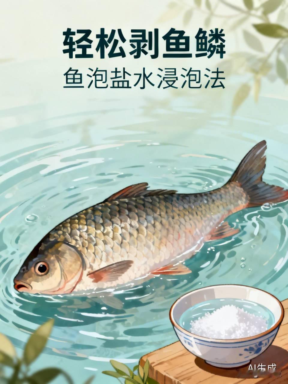轻松剥鱼鳞
剥鱼鳞之前把鱼泡在盐水里，鱼鳞会很容易脱落。