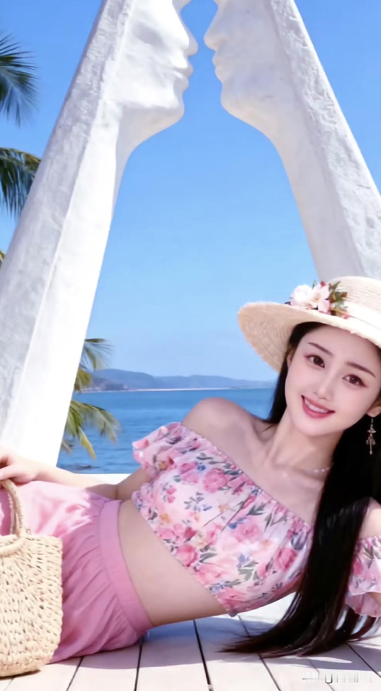 海风吹过，笑靥如花。温柔的海边风 海风美人照 海风灵动写真 海风美人照 海风灵动