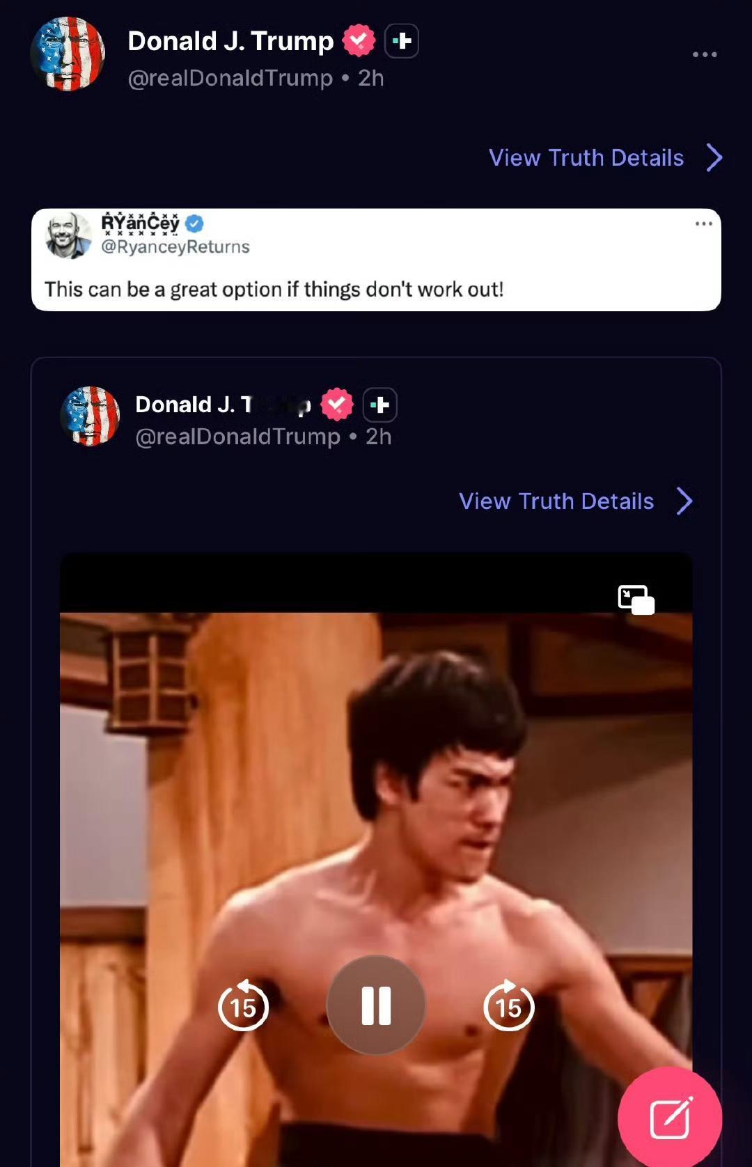 北京时间2月6日，特朗普在社交平台上发布了一段李小龙踢场虹口道场的视频，并引用了