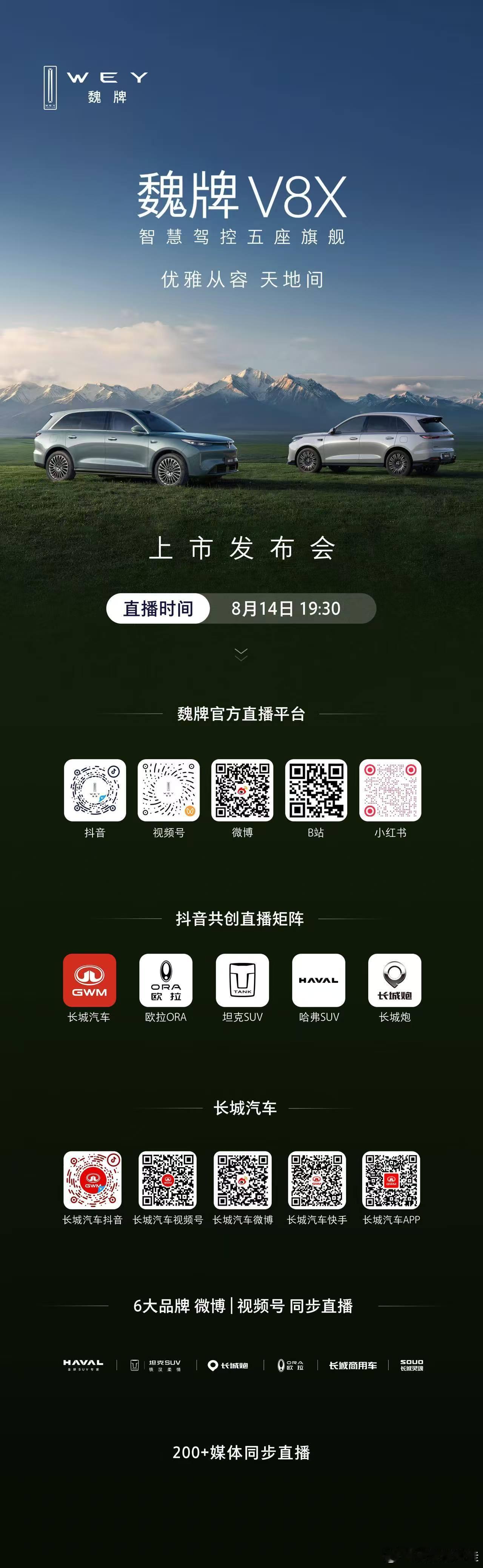 🔥🔥智慧驾控五座旗舰🔥魏牌V8X 即将上市 🔥8月14日19:30 锁定