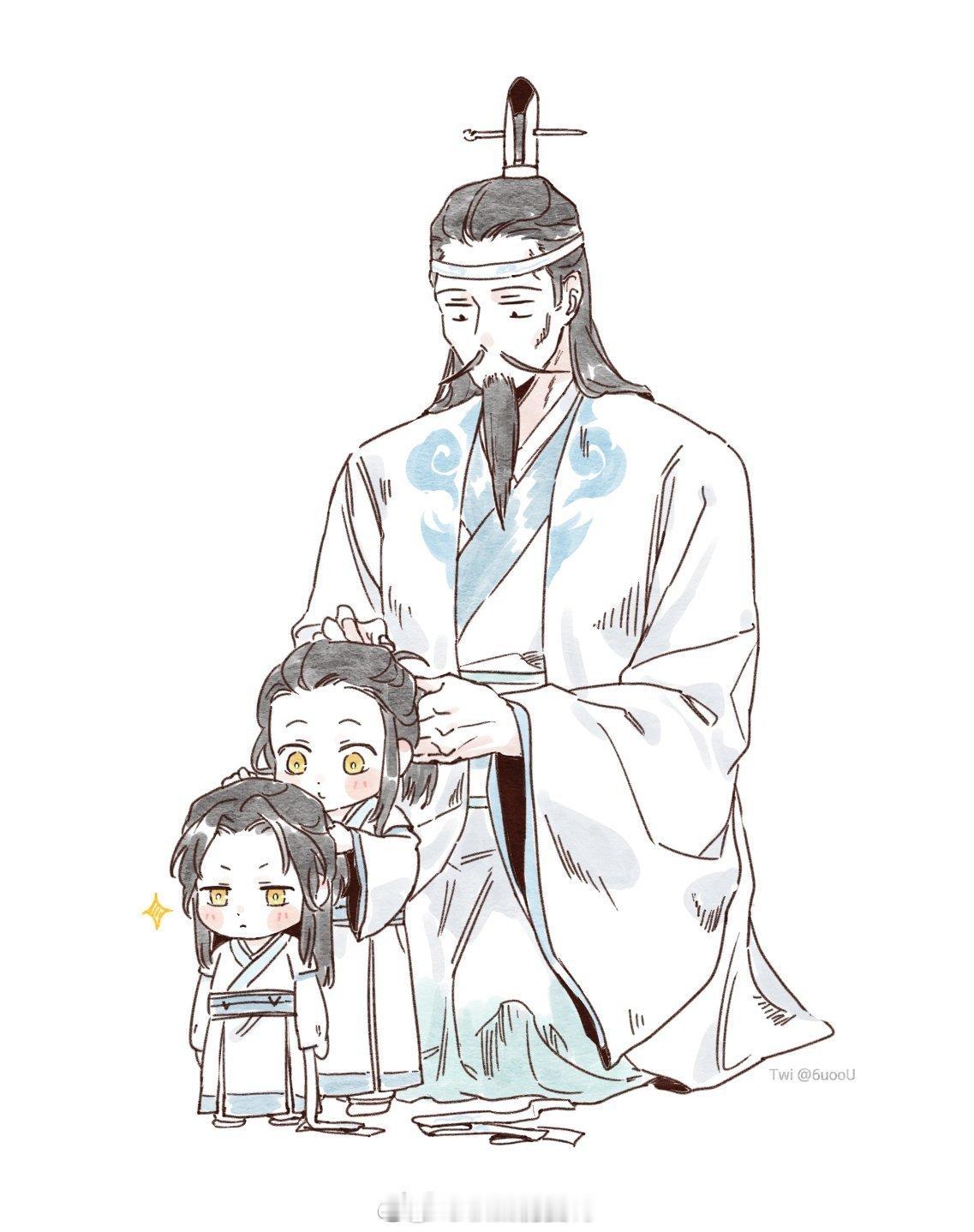 #魔道祖师##二次元# 排排队梳头发，奶娃双壁太可爱啦！[亲亲]twi：6uoo