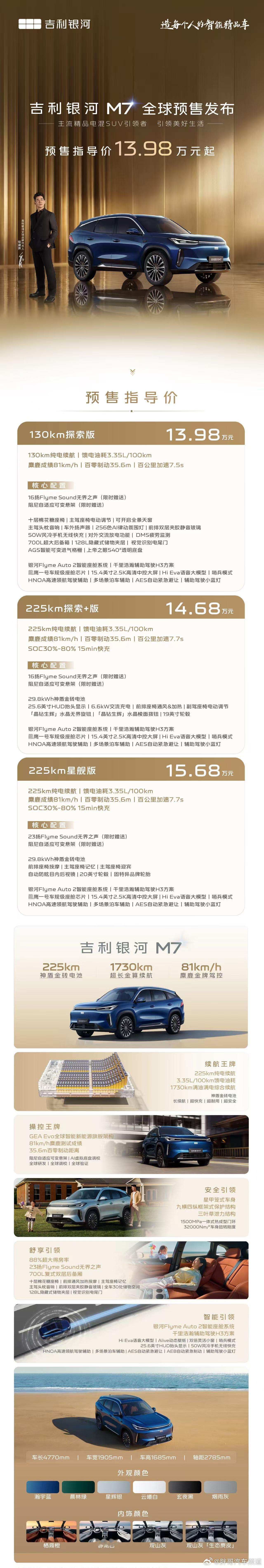 胖哥汽车频道 吉利银河M7开启预售，预售价13.98万-15.68万元。--新车
