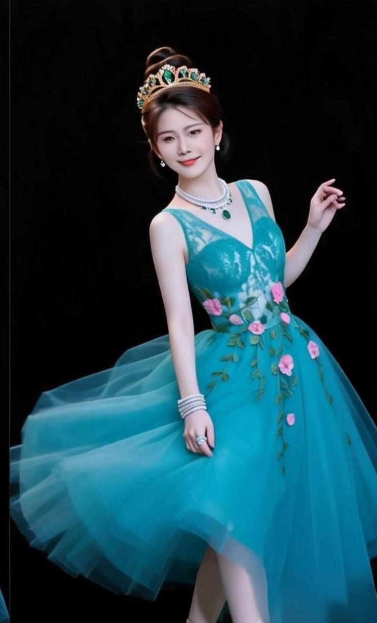 梦幻蓝裙公主，优雅气质满分！👑✨