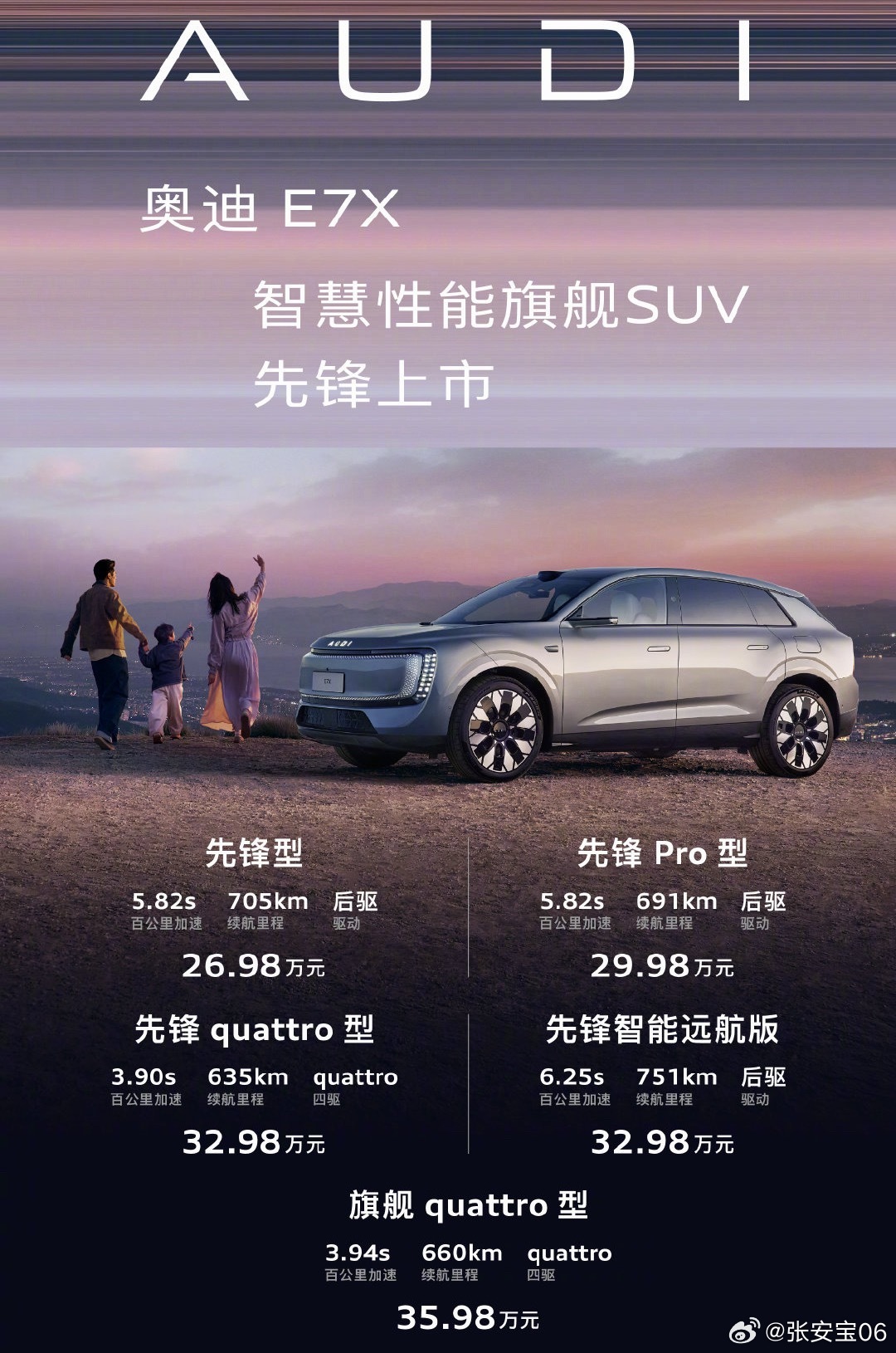公路之王奥迪E7X上市26.98万元起标配100度宁德、900V平台、Momen