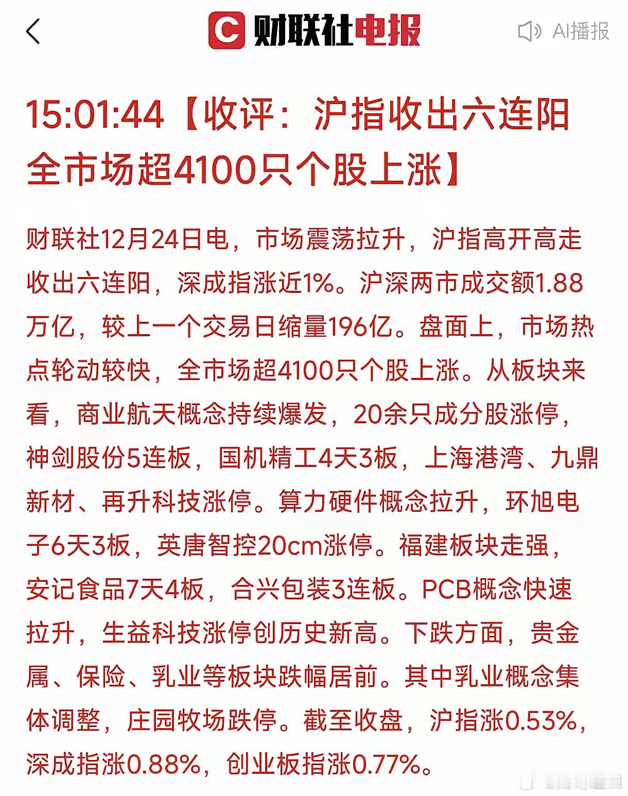 很多散户没意识到，沪指悄悄六连阳了！尽管还没重新回到4000点以上，今天的行情算