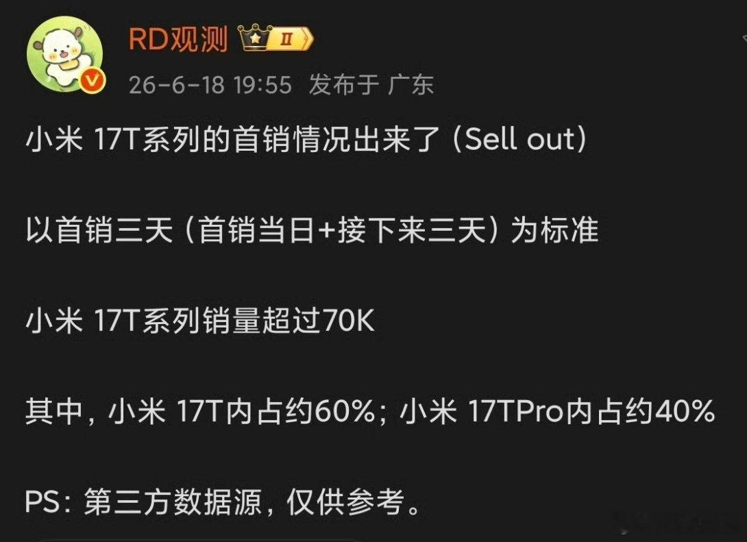小米17T系列的首销来了，首销三天卖了7万，看来线下表现的属实不错啊...