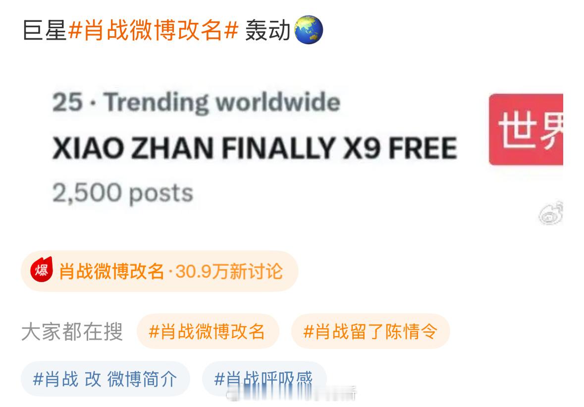 肖战改名全球狂欢 登世界趋势肖战微博改名 ​​​