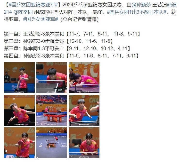 #孙颖莎不到三个月时间里打了29场比赛##国乒女团1比3日本# 孙颖莎奥运之后无