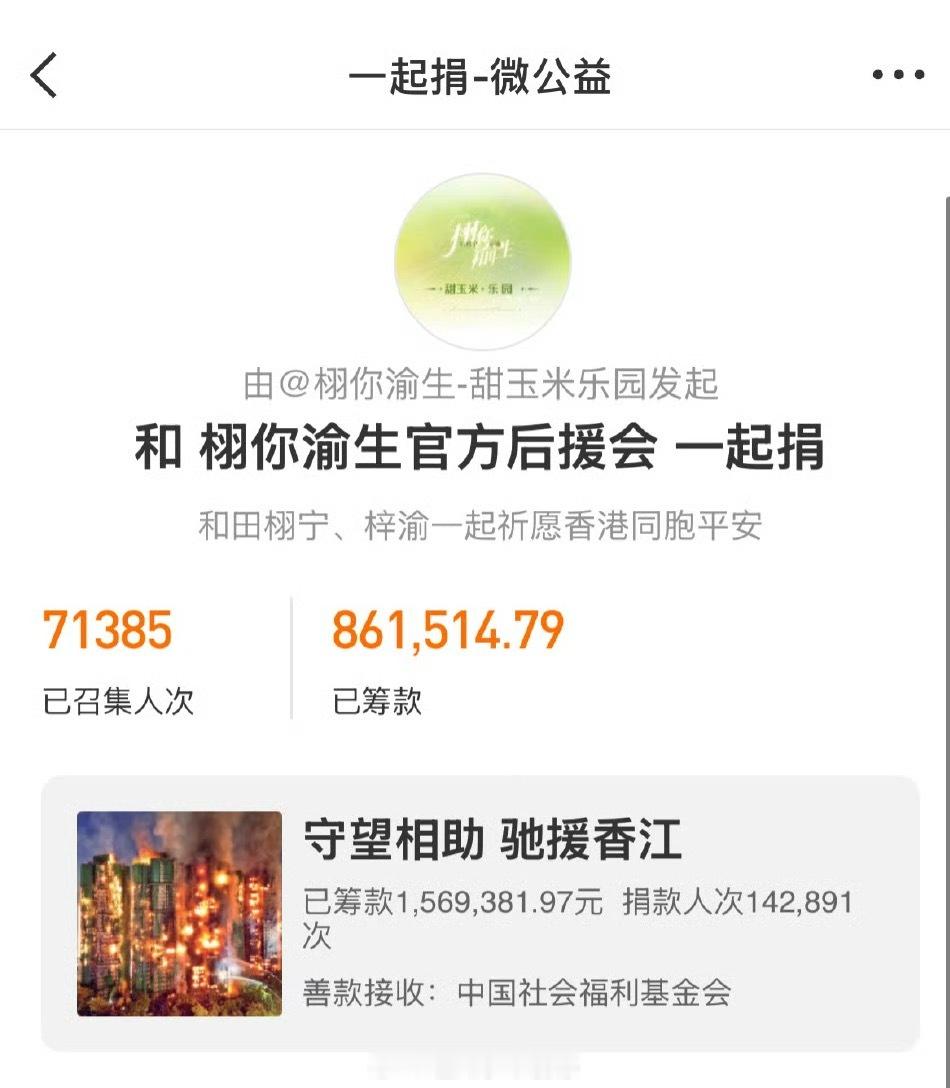 栩你渝生后援会捐款梓渝和田栩宁的cpf真的好能打啊，已经有86w➕的捐赠了，7万