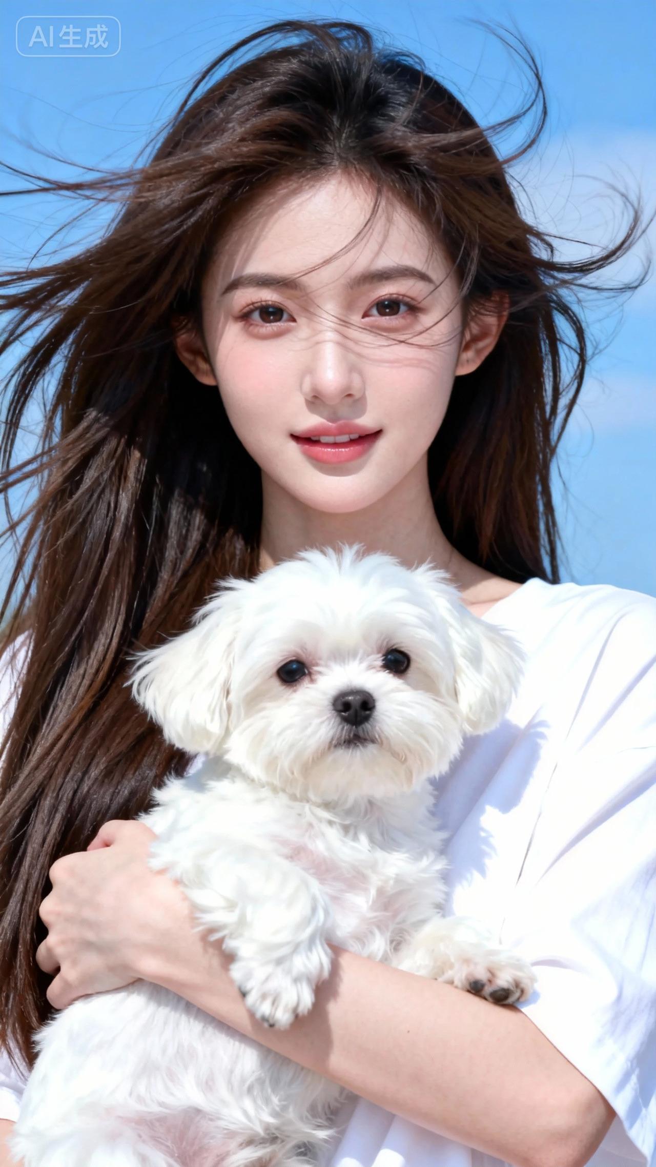 温柔少女与萌宠的温馨瞬间🌞🐶