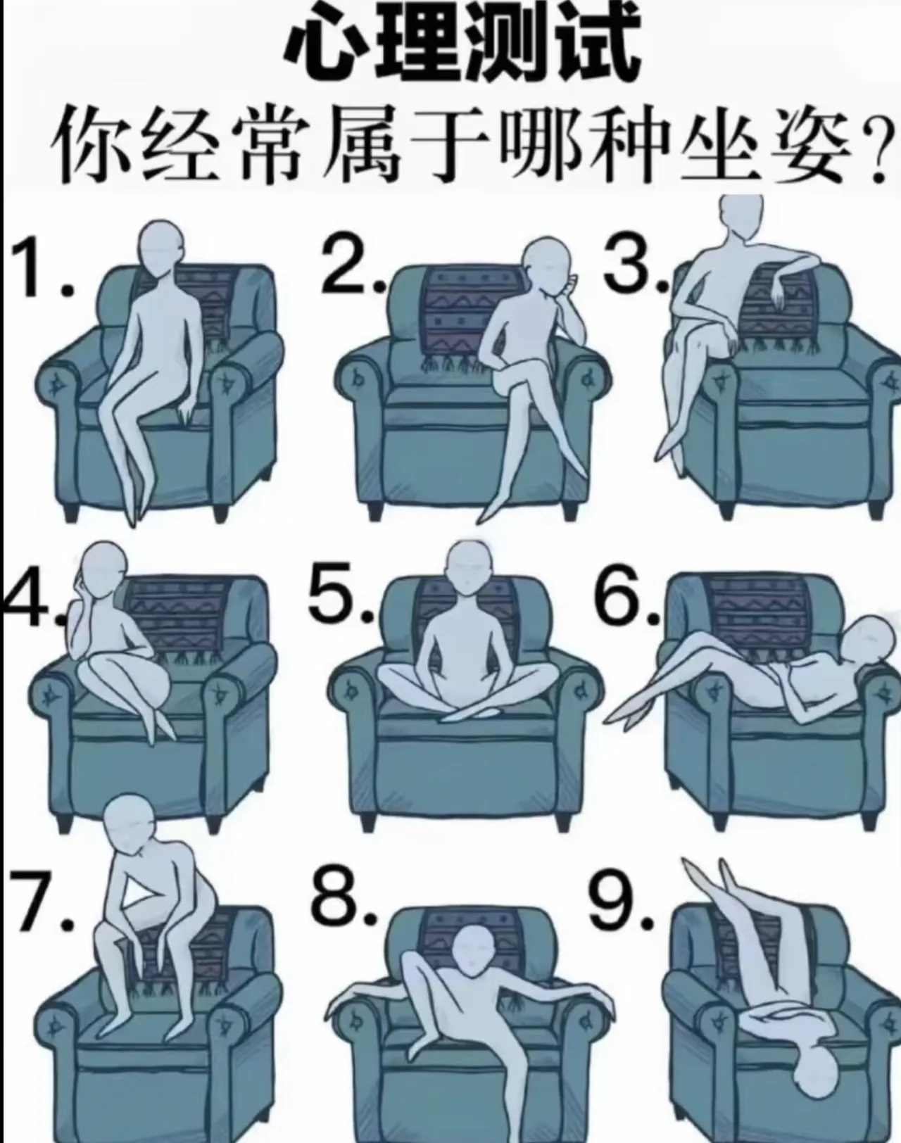 心理测试，你们坐凳子的时候一般都是怎么坐的？ 
