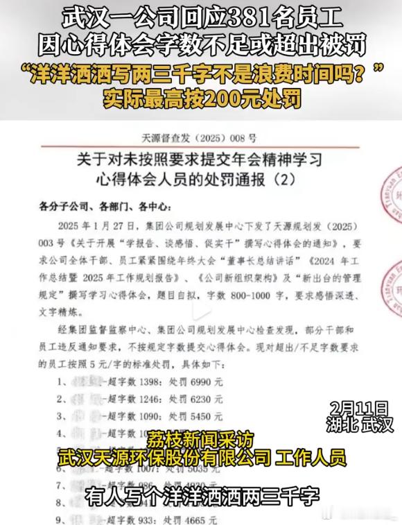 381名员工因心得体会字数不符被罚  你不说，我还以为是吃牢饭呢[允悲]还每天写