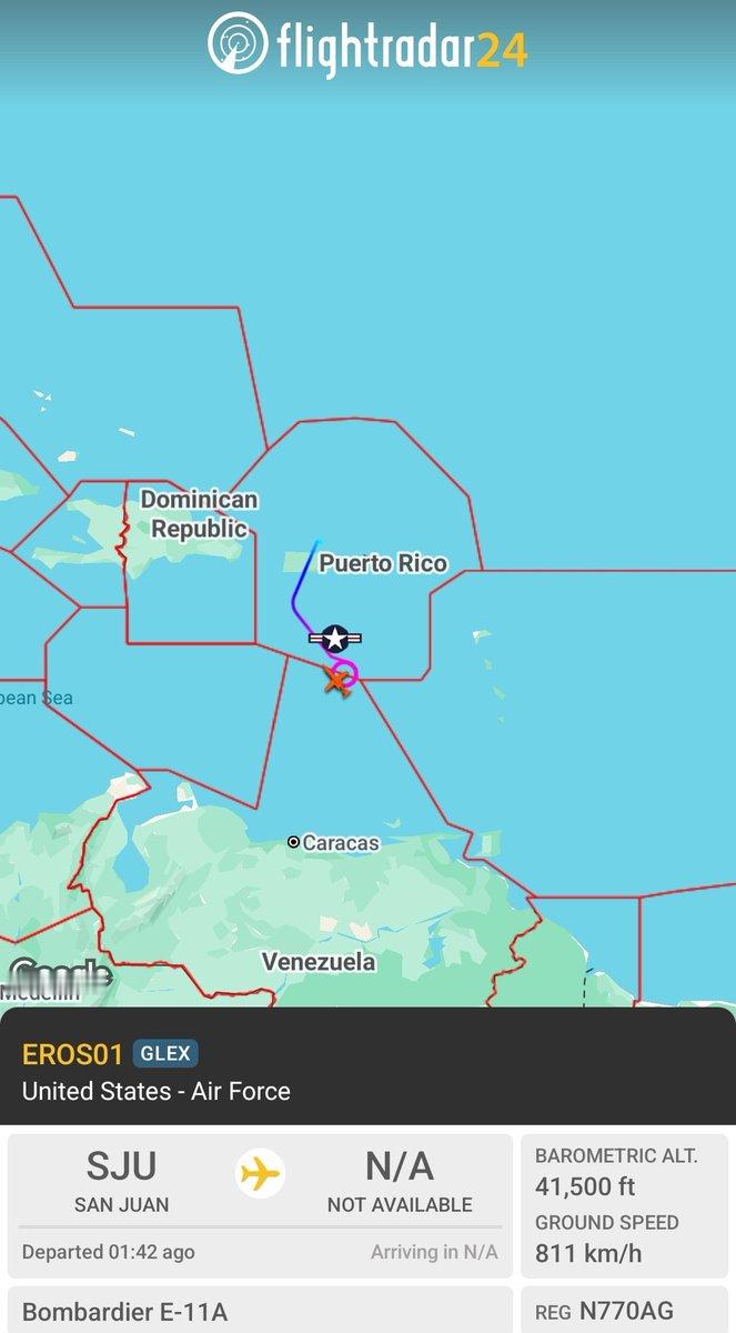 🔻目前，美国空军 E-11A 战场通信节点机仍在加勒比海区域执行任务，该区域是