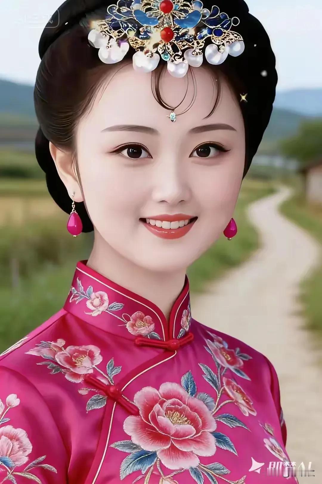 一笑嫣然花失色，
珠翠簪头韵清扬。
沉鱼落雁惊初见，
闭月羞花仪态妍。