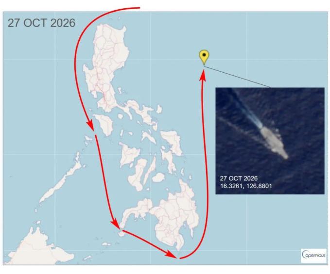 辽宁舰编队10月13日前后经巴士海峡入南海，22日至23日穿巴西兰海峡，27日前