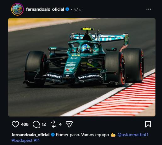 F1 头哥阿隆索在Instagram上发文：“第一步。加油吧车队！💪” 马丁至