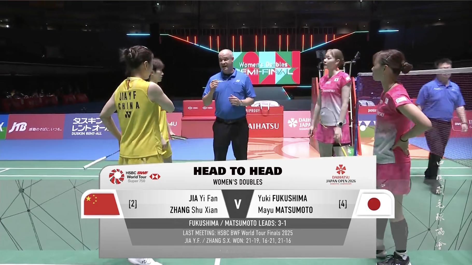 贾一凡/张殊贤🇨🇳 vs 🇯🇵福岛由纪/松本麻佑，女双半决赛马上开始！2