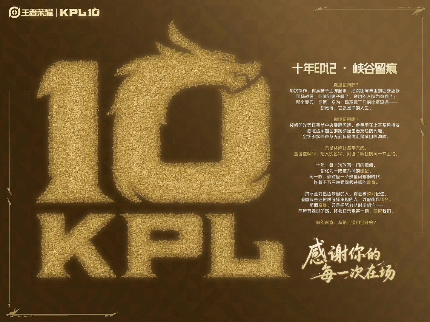 KPL所有选手ID拼十周年的LOGOKPL十周年特别庆典