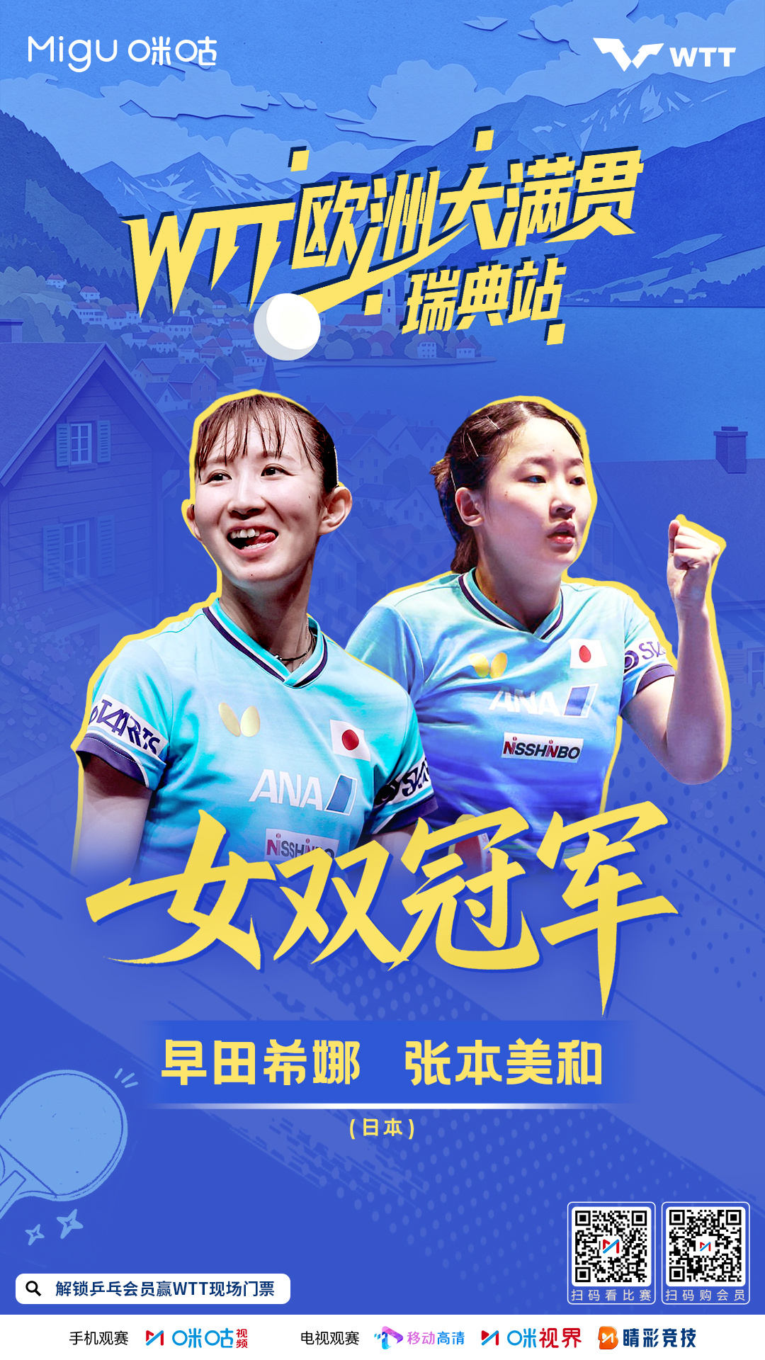 #2026WTT欧洲大满贯# （瑞典站）—🎉🏆 女双冠军 🏆🎉—💐 早