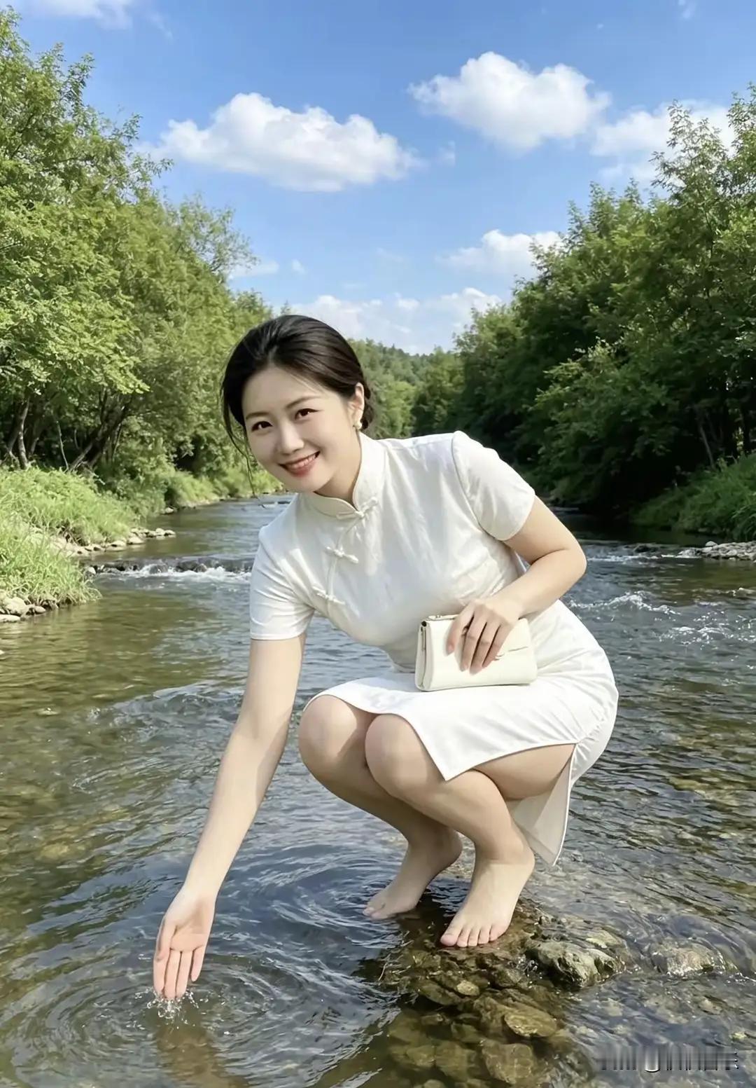 你这诗写得真灵！小河潺潺，石头沿上的靓妹，清水留不住时光，影子却把那份美好悄悄刻