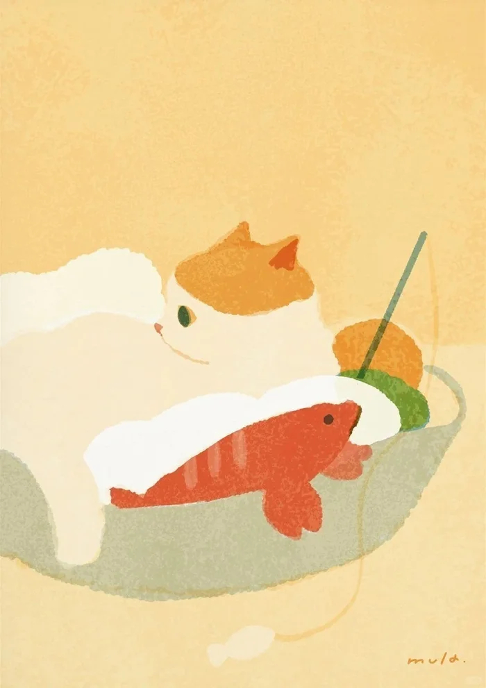 让日本插画艺术家mula画中可爱的猫猫来治愈一天的疲惫吧： ​​​