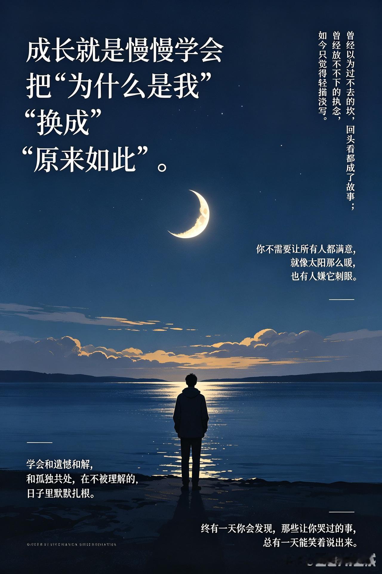 成长就是慢慢学会把"为什么是我"换成"原来如此"。曾经以为过不去的坎，回头看都成