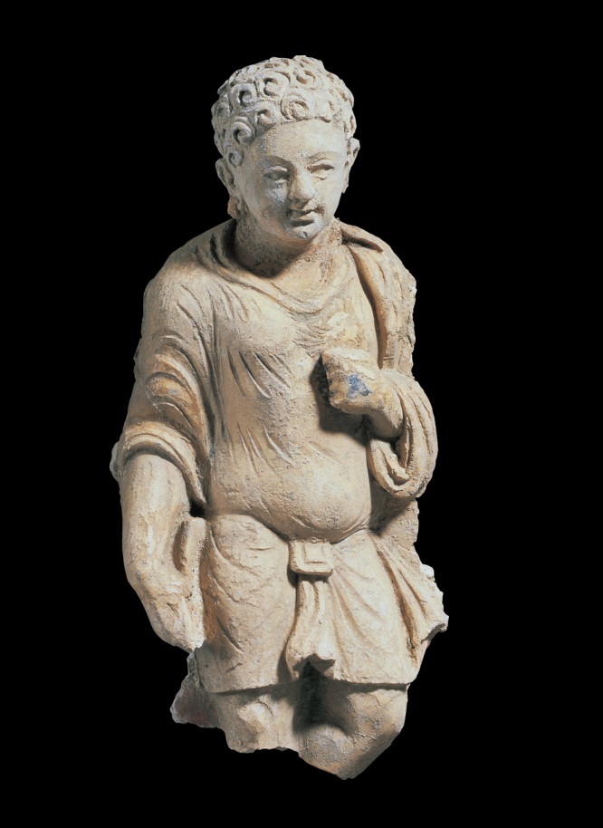 日本龙谷大学收藏的阿富汗出土的融合了希腊雕塑艺术风格的3-5世纪佛教供养者塑像 